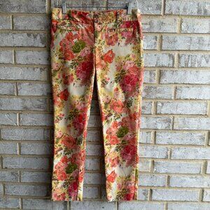 Cartoonier Anthropologie Floral Cropped Cotton Blend Pants Women's Size 6